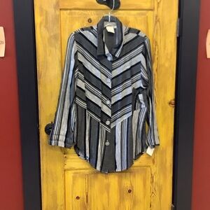 Elegant Striped Button Down Shirt - Black and Gray